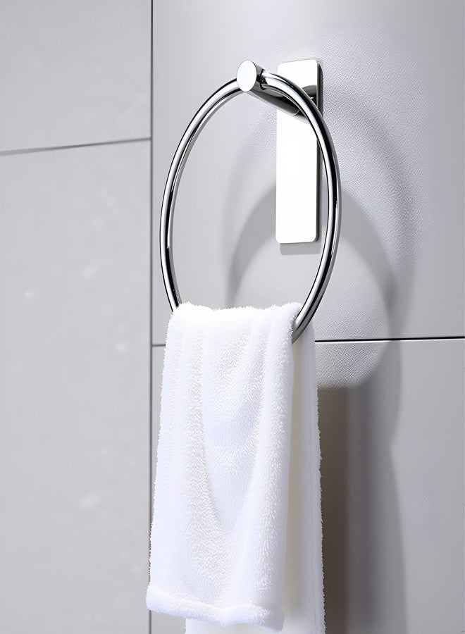 iSTAR Stainless Steel Self Adhesive Round Towel Ring | No Drilling Wall Mounted Bathroom Accessories | Durable Napkin Hand Towel Holder for Kitchen, Wash Basin, Home and Hotels (Chrome Finish) - Image 4